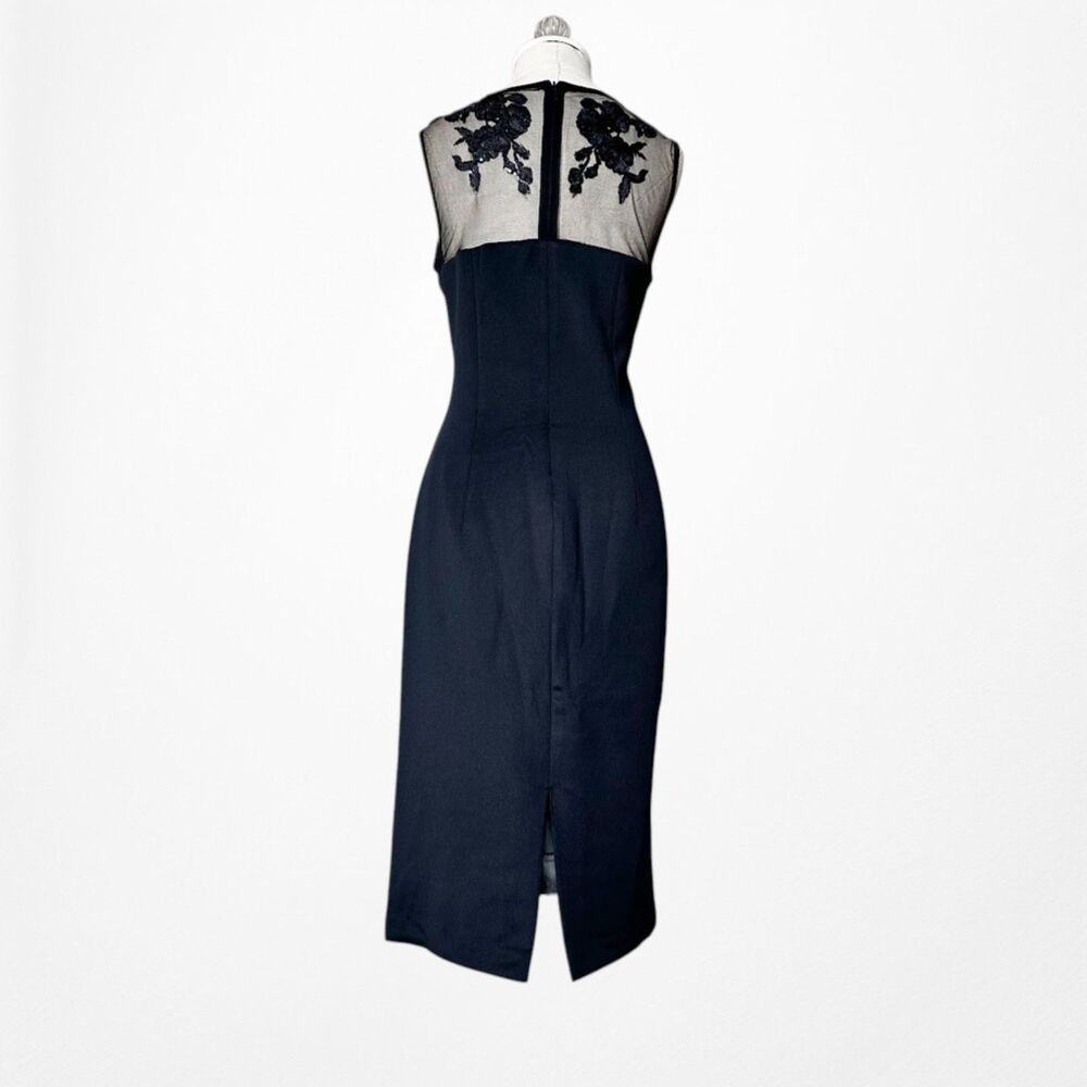 Vintage Y2K Tahari Navy Blue Bodycon Floral Mesh Sequin Cocktail Dress Size M - Picture 6 of 11